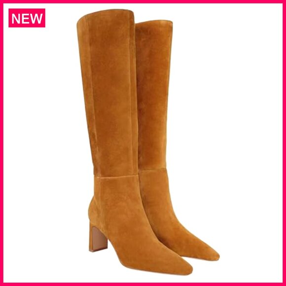 Knee High Boots Chunky Heel Square Toe Side Zipper Fall Dress Shoes - Picture 2 of 8